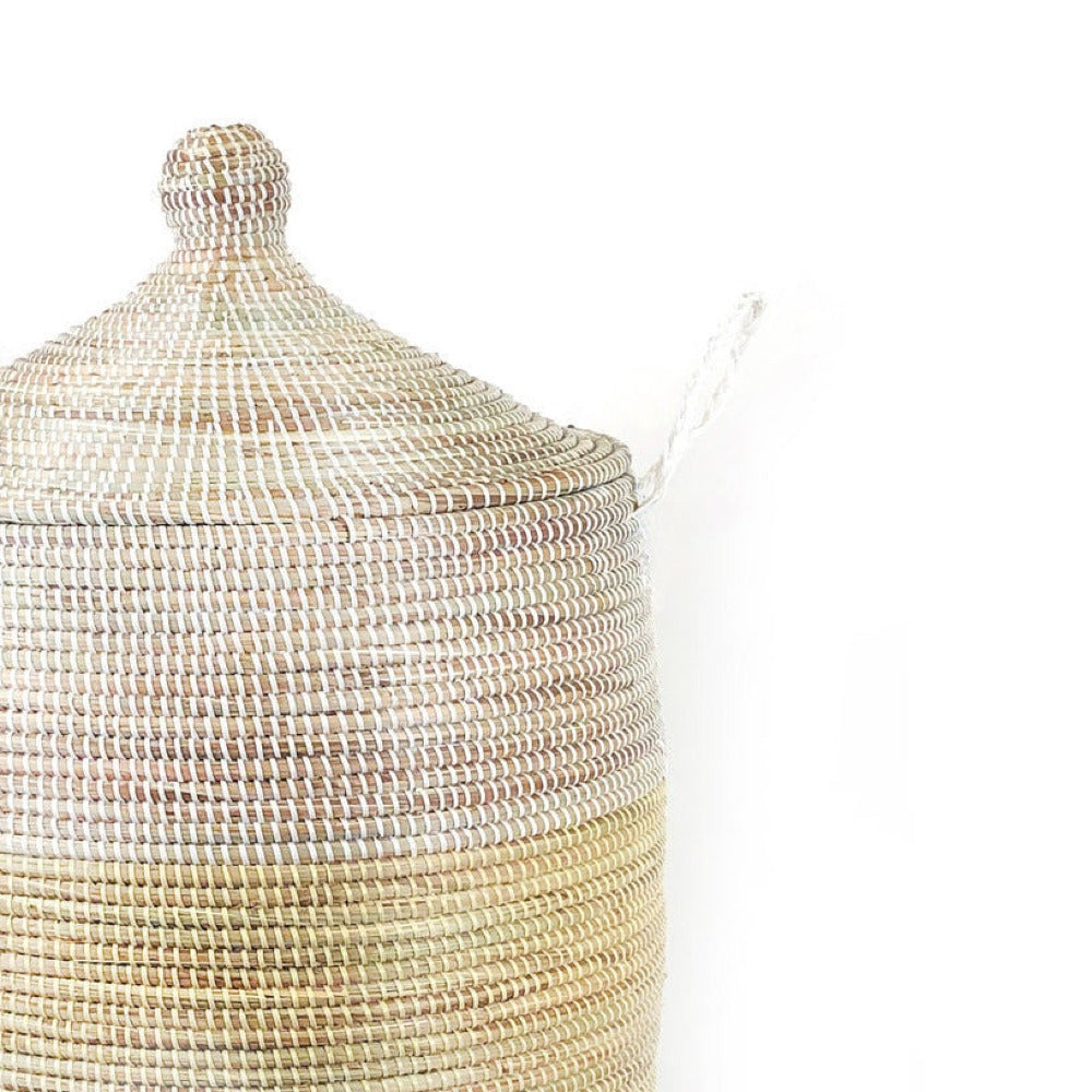 Large Natural & White Handwoven Storage Basket