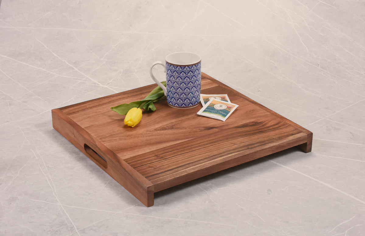 Square Acacia Wood Serving Tray with Handles