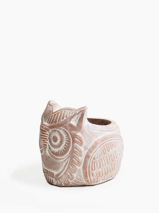 Handmade Horned Owl Terracotta Planter