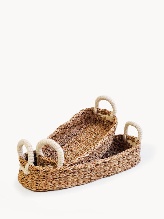 Handmade Seagrass Bread & Storage Basket with White Handle