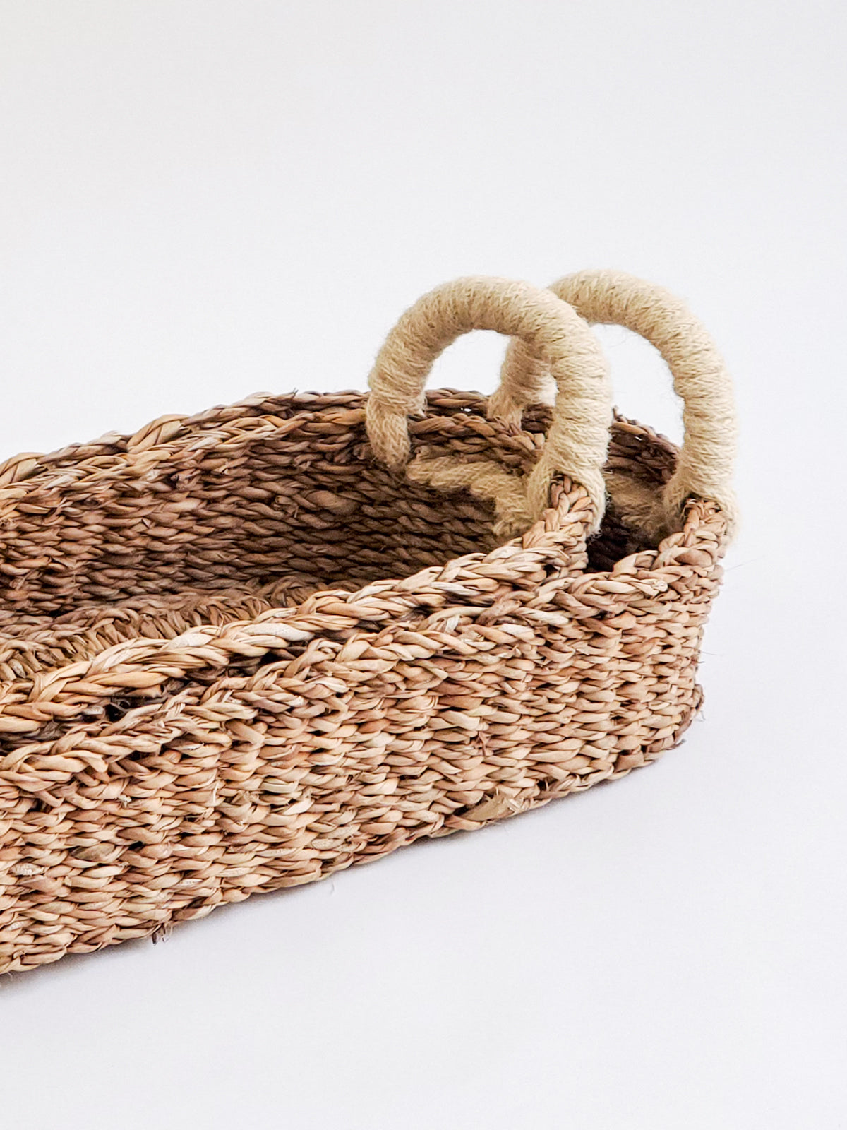 Handmade Seagrass Bread & Storage Basket with White Handle