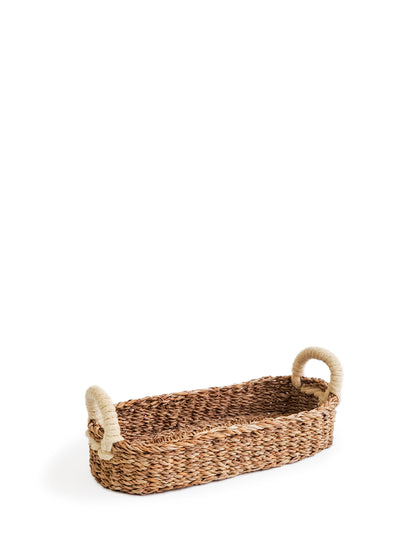 Handmade Seagrass Bread & Storage Basket with White Handle