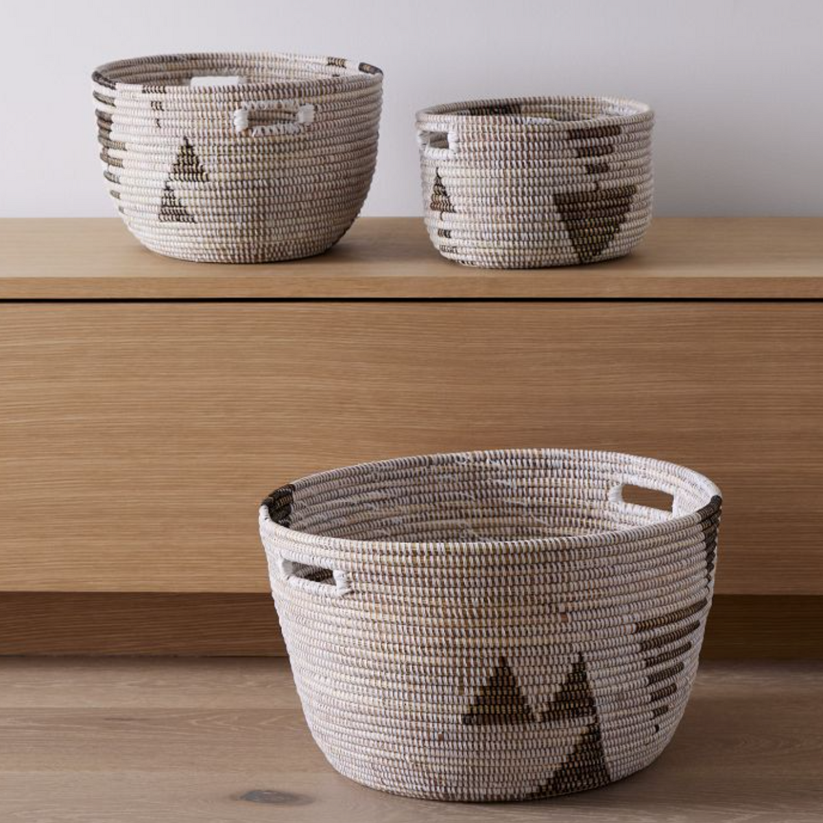 Handwoven Black & White Oval Storage Basket Set of 3
