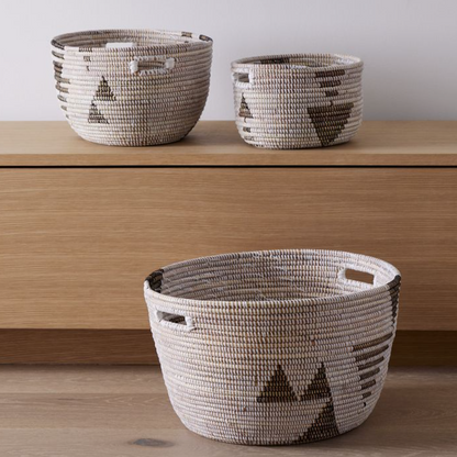 Handwoven Black & White Oval Storage Basket Set of 3