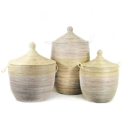 Large Natural & White Handwoven Storage Basket