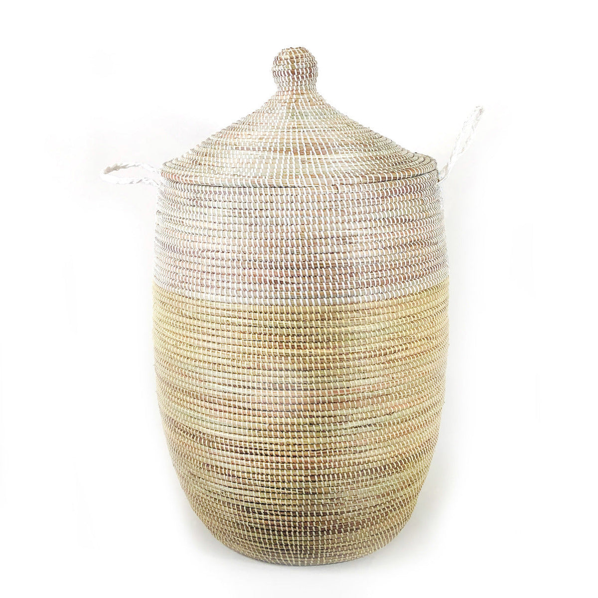 Large Natural & White Handwoven Storage Basket