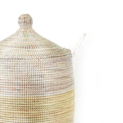 Large Natural & White Handwoven Storage Basket
