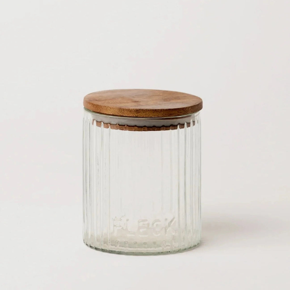 Set of 3 Fluted Glass Storage Jars with Wood Lids
