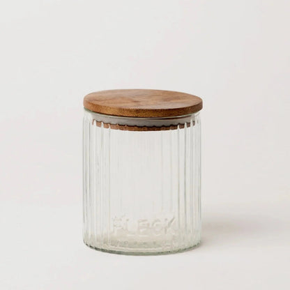 Set of 3 Fluted Glass Storage Jars with Wood Lids