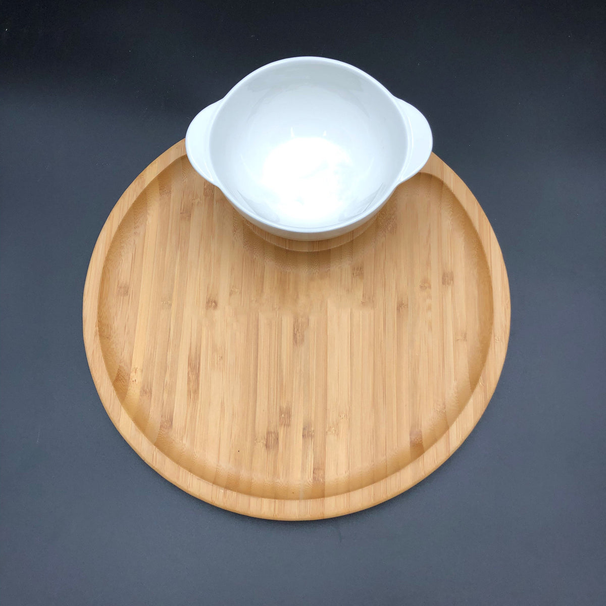 Porcelain Soup Bowl & Bamboo Serving Tray Set