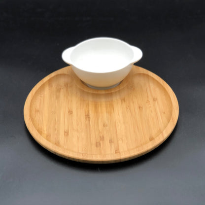 Porcelain Soup Bowl & Bamboo Serving Tray Set