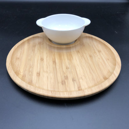 Porcelain Soup Bowl & Bamboo Serving Tray Set