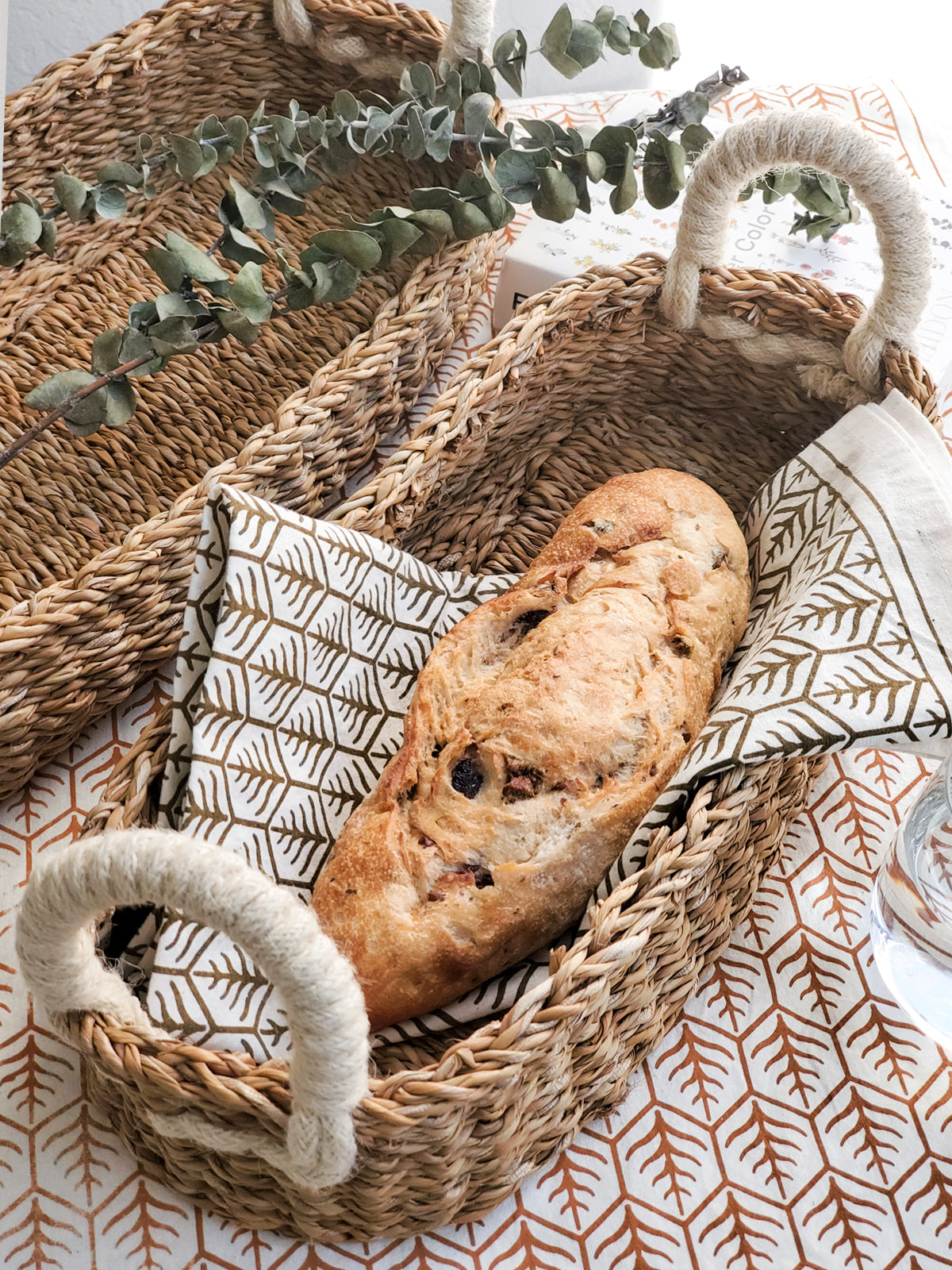 Handmade Seagrass Bread & Storage Basket with White Handle