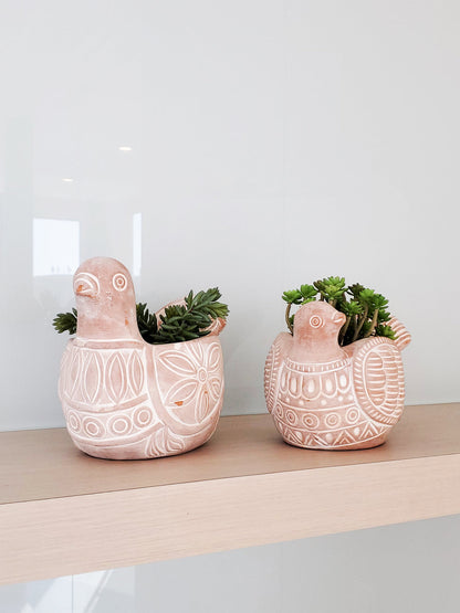 Handmade Spotted Dove Terracotta Planter