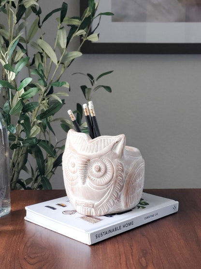 Handmade Horned Owl Terracotta Planter
