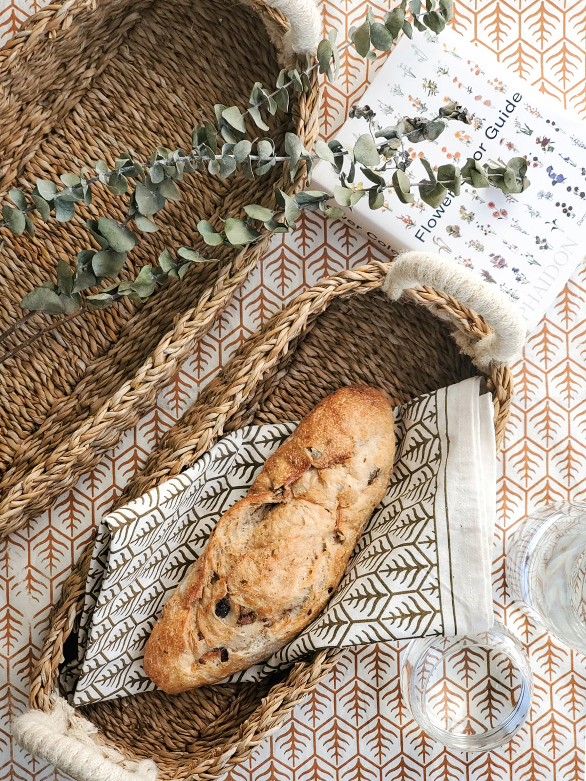 Handmade Seagrass Bread & Storage Basket with White Handle