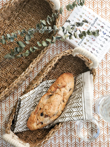Handmade Seagrass Bread & Storage Basket with White Handle