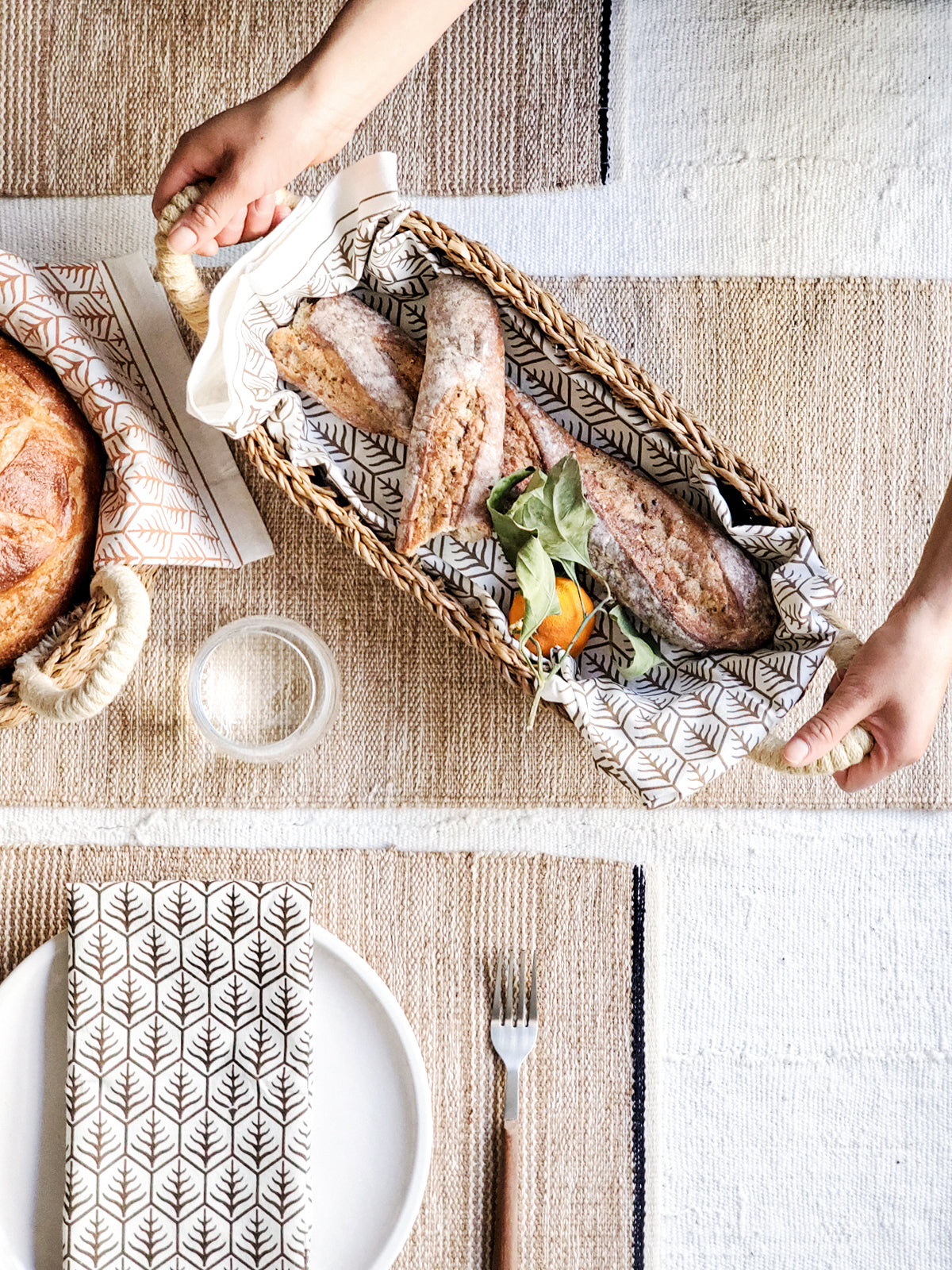 Handmade Seagrass Bread & Storage Basket with White Handle