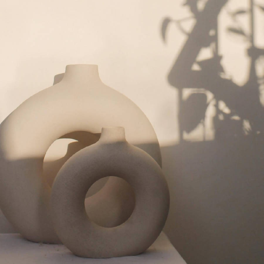 Off White Ceramic Decorative Vase 12 Inch