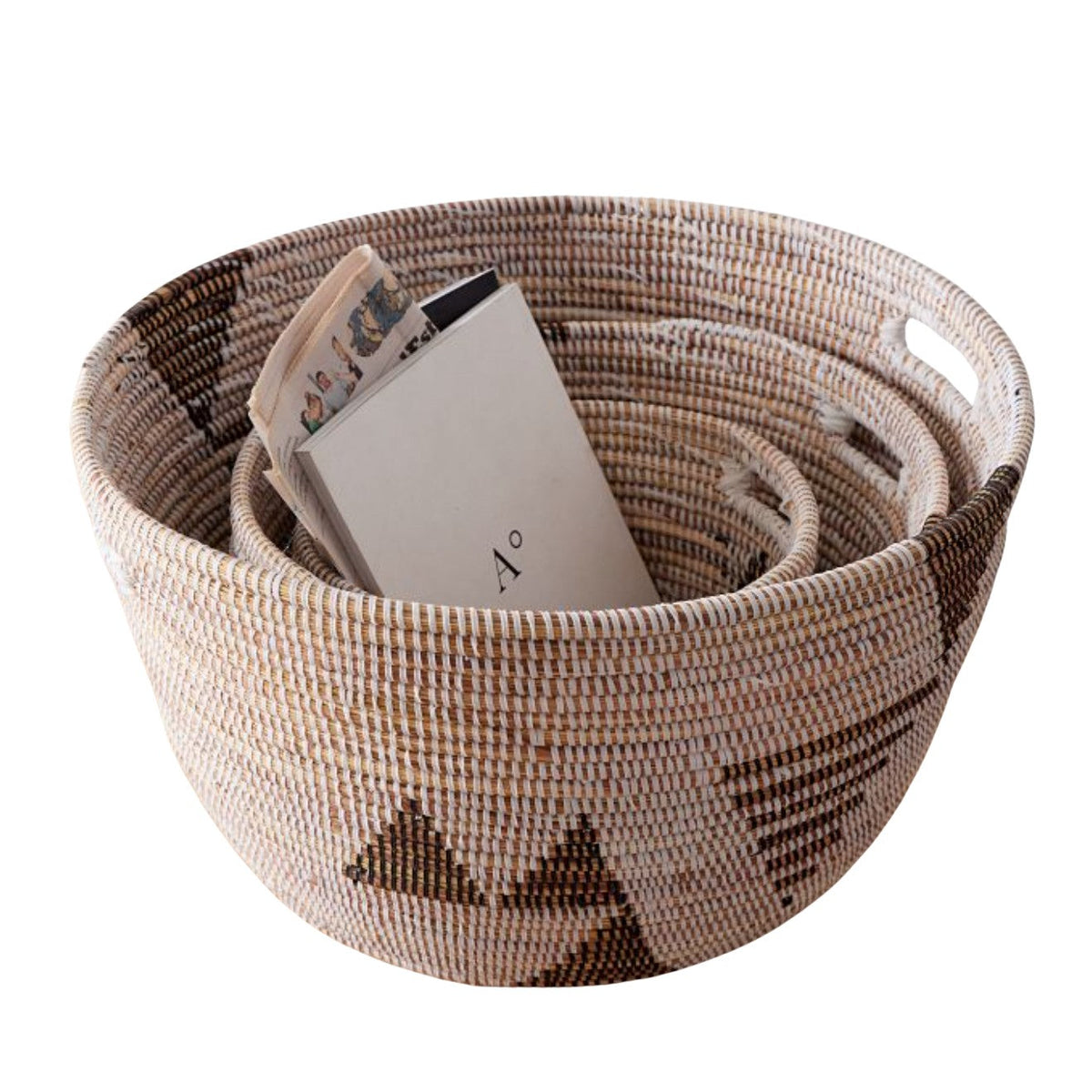 Handwoven Black & White Oval Storage Basket Set of 3