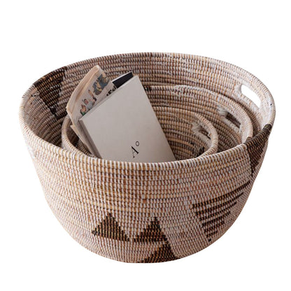 Handwoven Black & White Oval Storage Basket Set of 3