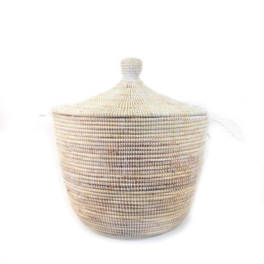 White Monochrome Handwoven Floor Storage Basket