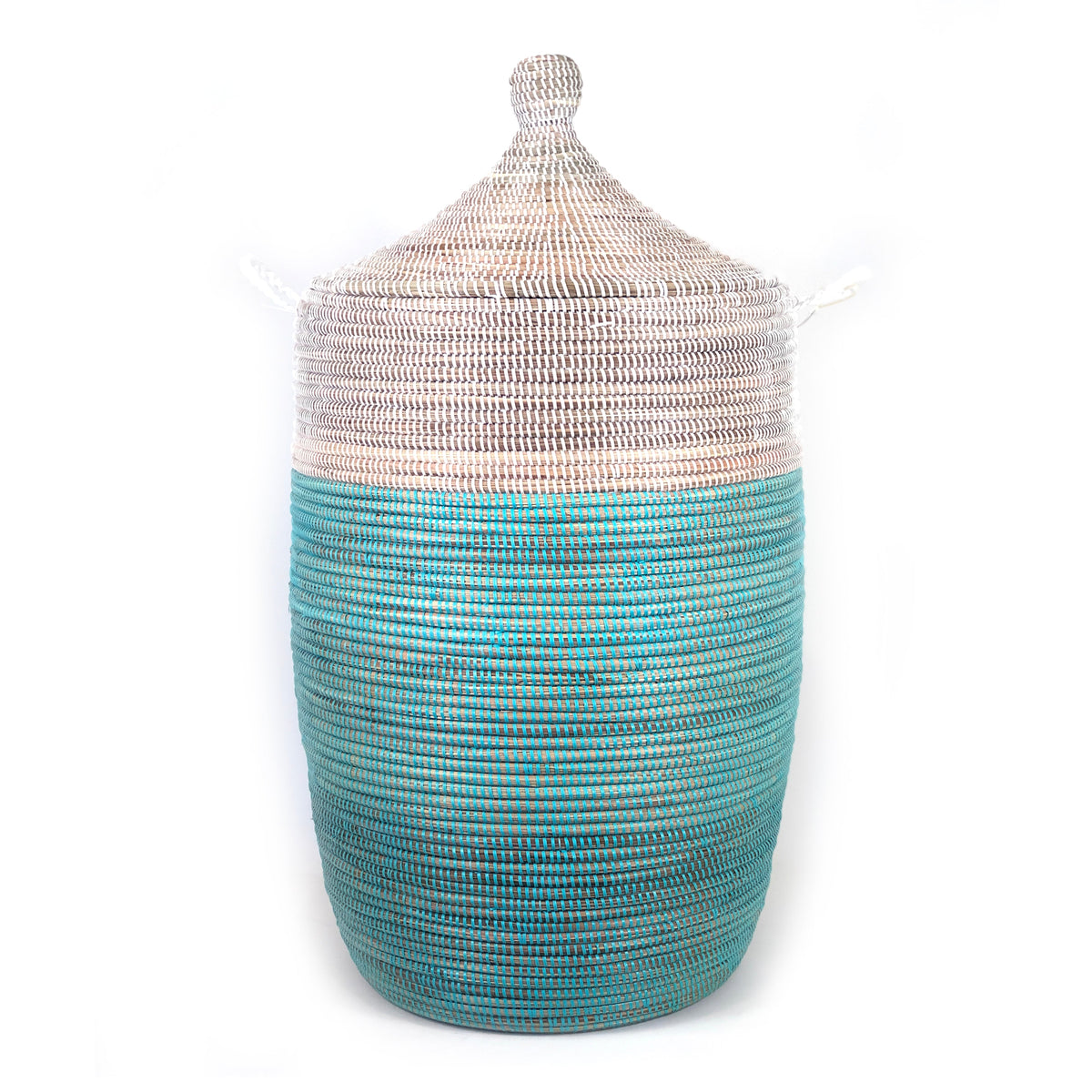 Large Turquoise & White Handwoven Storage Basket