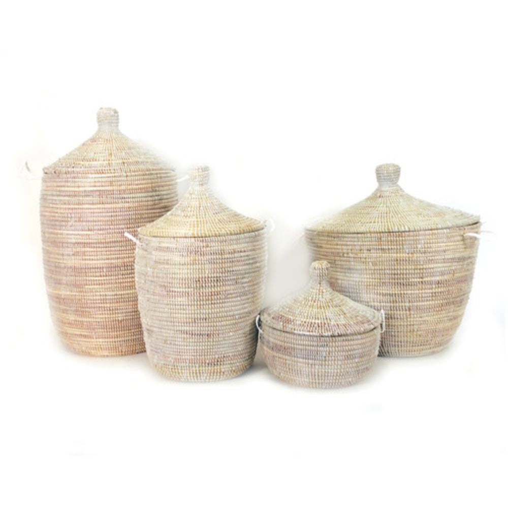White Monochrome Handwoven Floor Storage Basket