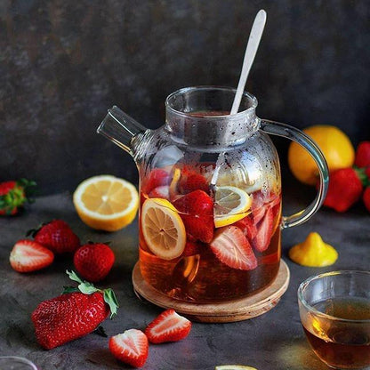 54 oz Borosilicate Glass Teapot with Bamboo Lid & Infuser