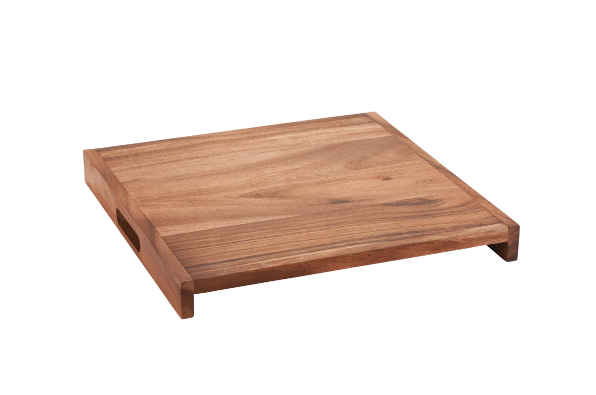 Square Acacia Wood Serving Tray with Handles