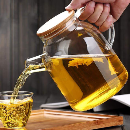 54 oz Borosilicate Glass Teapot with Bamboo Lid & Infuser